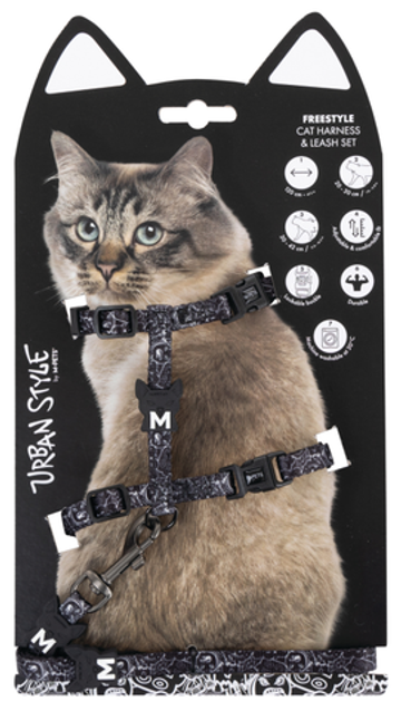 Шлейка для кошек с поводком URBAN STYLE, ч/б, 20-30 см, 30-42 см, 1*120 см MPets , шт