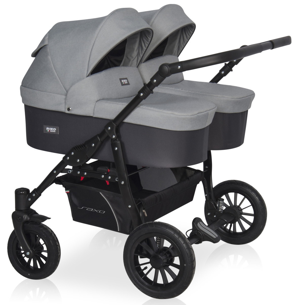 Детская коляска для двойни Riko Basic Saxo 2 в 1 02 серый-чёрный