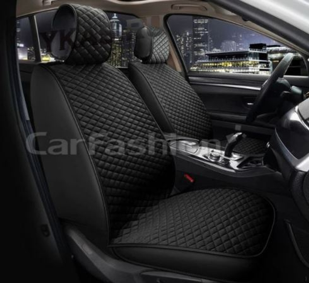 Накидки сидений Перед CarFashion (2шт) -Фронт «ROMB FRONT» 26179 -Велюр+Экокожа черный/черный/красн