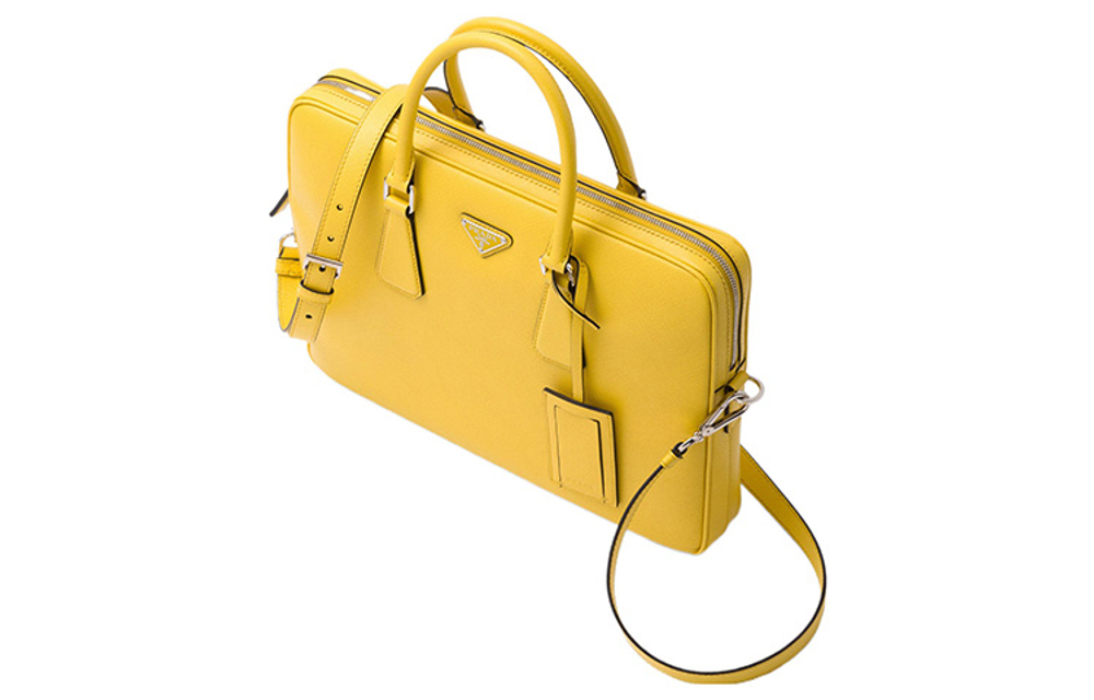 PRADA Leather Handbag Briefcase Men"s Yellow