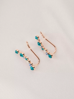 Серьги-клаймберы Млечный путь с зелеными кристаллами Swarovski