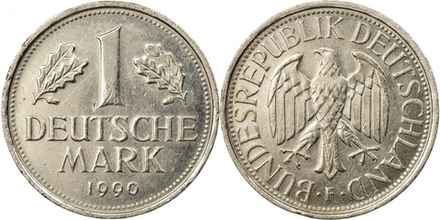Германия - ФРГ 1 марка, 1990 F Орёл XF