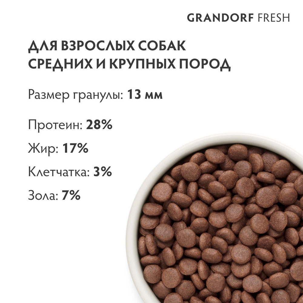 Сухой беззерновой корм GRANDORF Fresh Adult MEDIUM & MAXI для собак средних и крупных пород, ягненок с бататом 10 кг