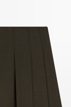Massimo Dutti Юбка миди из смесовой шерсти со складками, коричневый