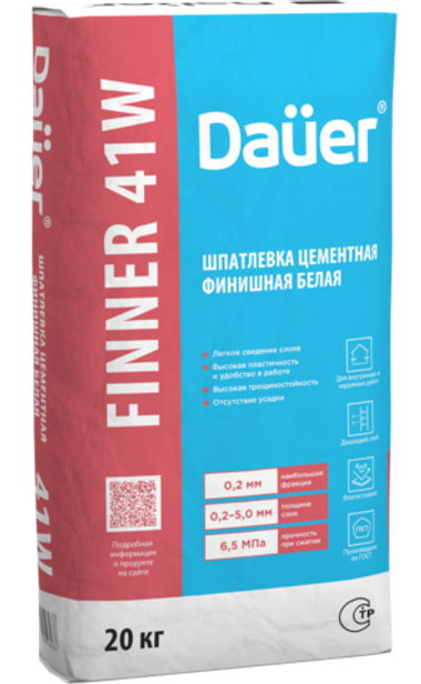Dauer FINNER® 41W Шпатлевка цементная финишная белая 180/6,5/F50 ГОСТ 33699