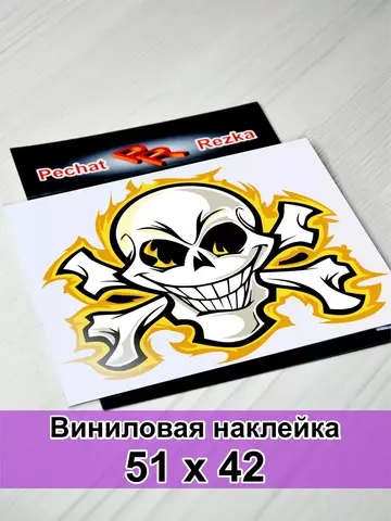 Наклейка - Череп с костями в огне