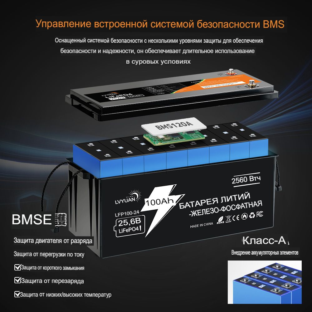 Аккумулятор Lifepo4 LVYUAN 25.6 V 100Ah (25.6 V 100A)