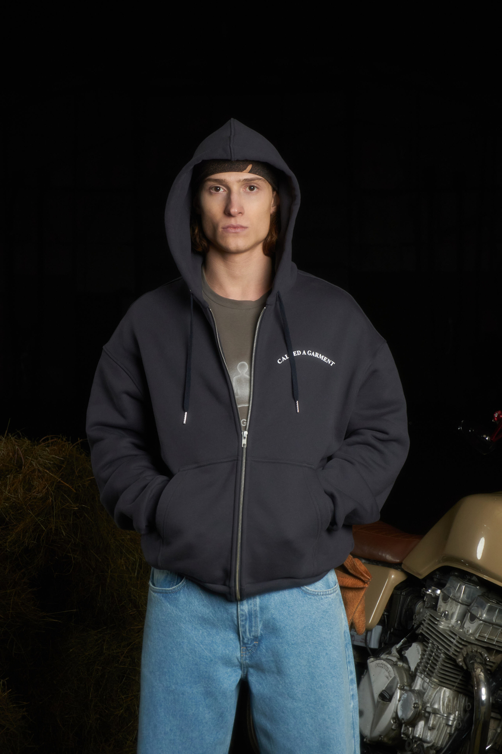 Худи Called a Garment Stamp Heavy Cotton Zip Hoodie "Charcoal Blue"