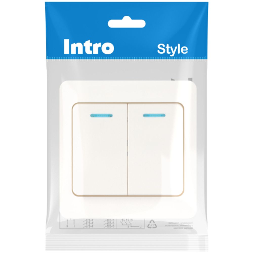 Выключатель Intro Style 7-105-01 двойной с подсветкой, 10А-250В, IP20, СУ, белый | Intro
