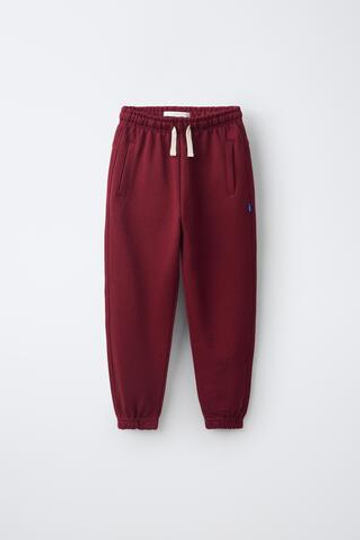 ZARA ОДНОТОННЫЕ БРЮКИ-ДЖОГГЕРЫ С НАШИВКОЙ, ГРАНАТОВЫЙ