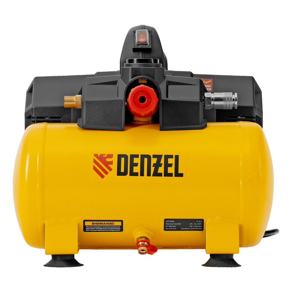 Компрессор DLS750/6 безмасляный малошумный 750 Вт, 140 л/мин,ресивер 6 л// Denzel