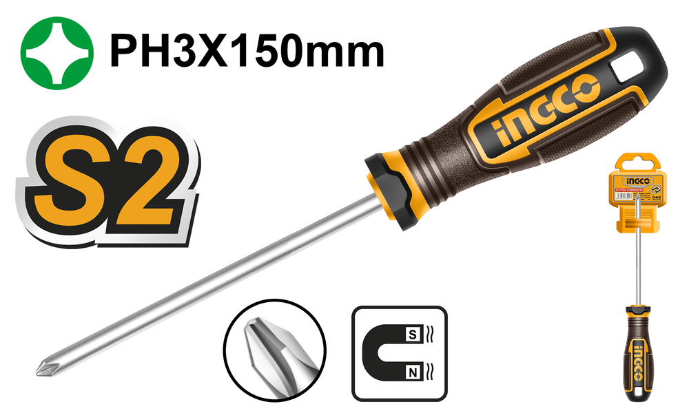 Отвертка крестовая INGCO HSDPH3150 INDUSTRIAL PH3x150 мм