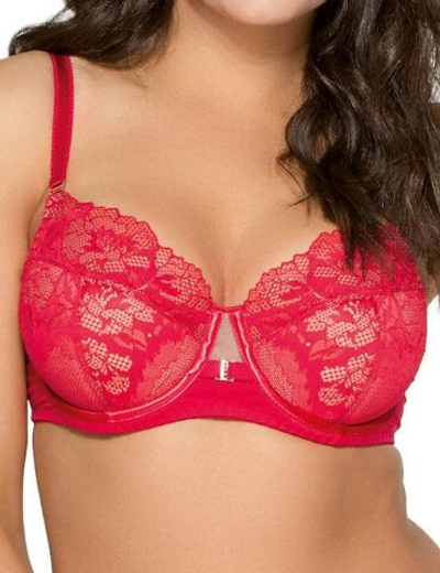 Стильный бюстгальтер на косточках plus size с кружевом (Размер: 80K) (Цвет: красный)