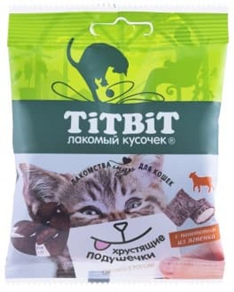 Лакомство для кошек Titbit Хрустящие подушечки с паштетом из ягненка, пакет 30г Лакомство для кошек Titbit Хрустящие подушечки с паштетом из ягненка, пакет 30г