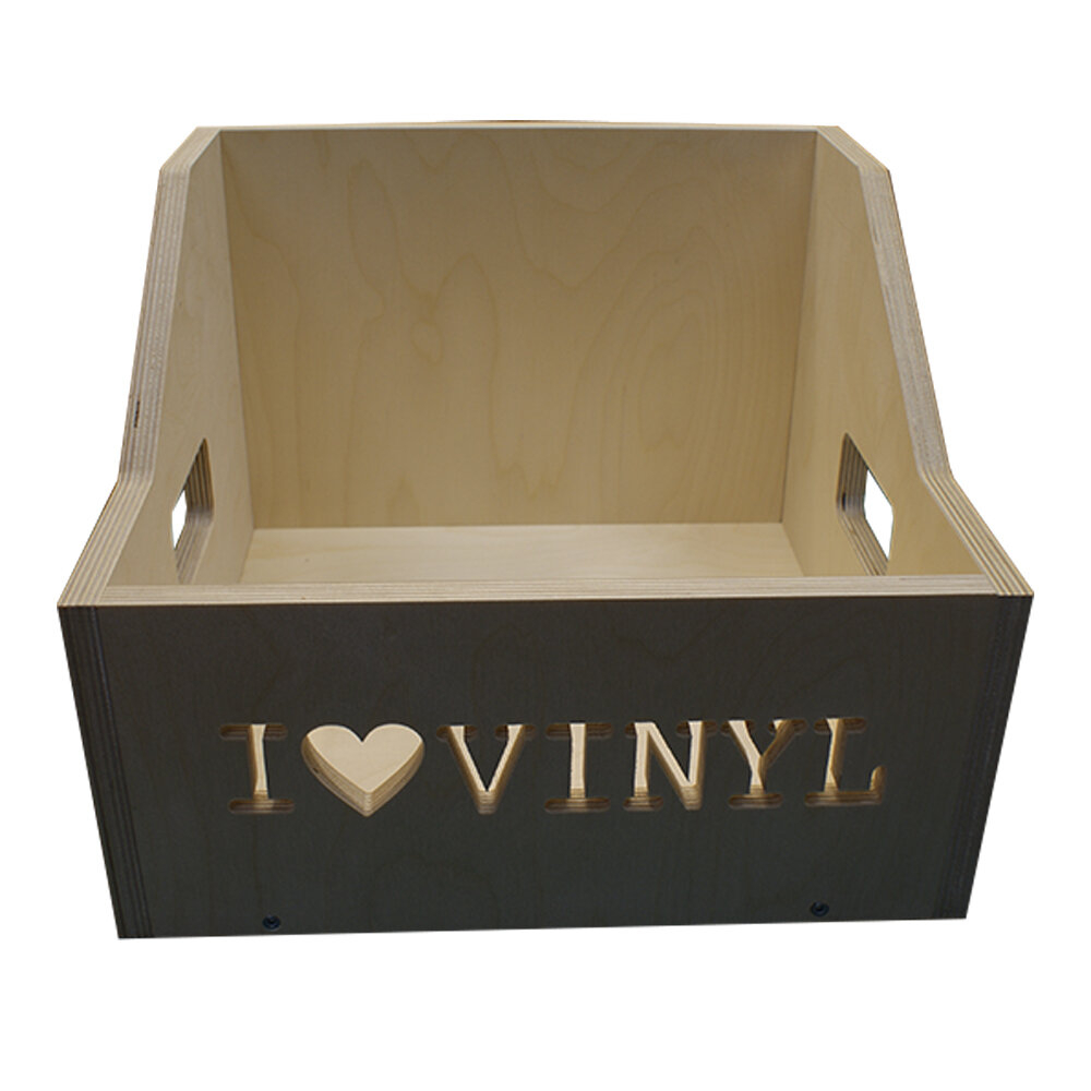 Ящик кейс органайзер для хранения до 100 виниловых пластинок I.LOVE.VINYL  без покраски от студии BELED Art