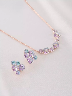 Серьги гроздья Мираж с сиреневыми кубиками Swarovski