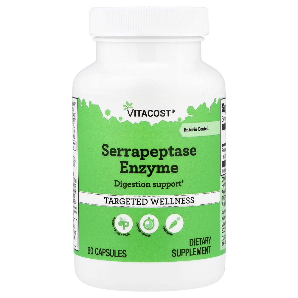 Vitacost, фермент серрапептаза, 60 капсул
