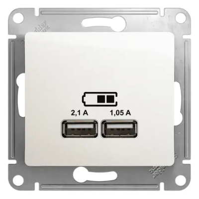 GLOSSA USB РОЗЕТКА A+A, 5В/2,1А, 2х5В/1,05А, механизм, ПЕРЛАМУТР