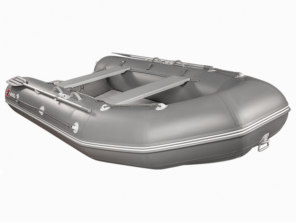 Лодка ПВХ X-River Rocky 395 НДВД + усиленное дно и баллон, серый/фурнитура черная