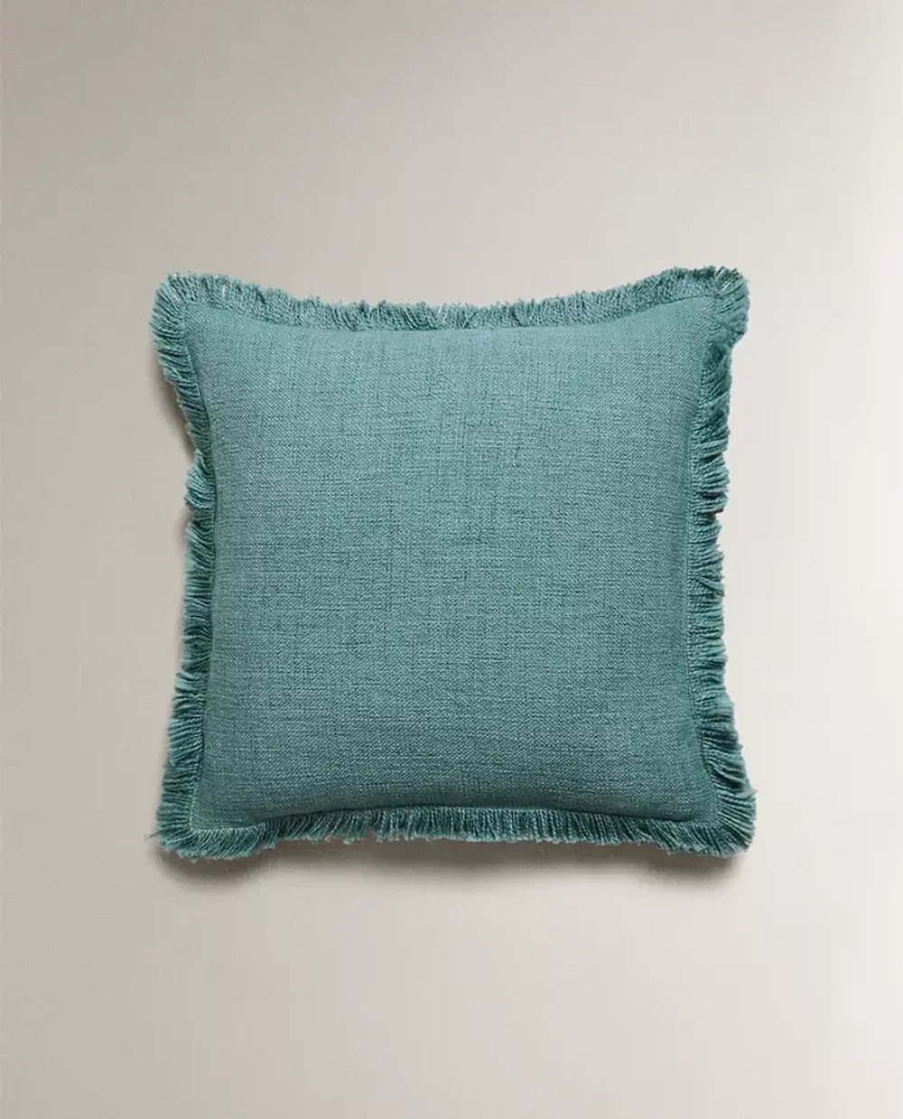 ZARA HOME НАВОЛОЧКА ДЛЯ ДЕКОРАТИВНОЙ ПОДУШКИ С БАХРОМОЙ, БИРЮЗОВЫЙ