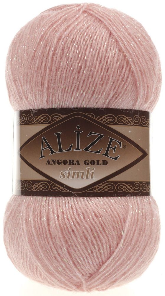 ALIZE "Angora Gold Simli", 10% мохер, 10% шерсть, 5% металлик - 75% Акрил, 100 гр, 550 м, 363 светло-розовый