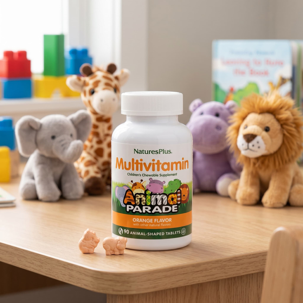 NaturesPlus, Animal Parade®, жевательные мультивитамины для детей, со вкусом апельсина, 90 таблеток в форме животных