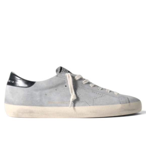 Men's Super-Star Distressed Patent Leather-Trimmed Suede Sneakers