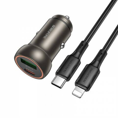 Автомобильное зарядное устройство для Lightning Borofone BZ32A PD30W+QC3.0 (metal grey