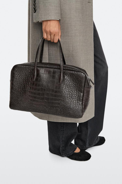 Massimo Dutti Дорожная сумка с текстурой кожи, коричневый