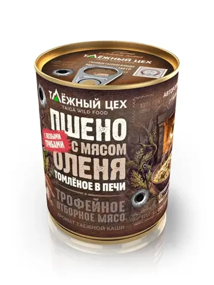 Пшено с мясом оленя и лесными грибами томлёное в печи ТАЁЖНЫЙ ЦЕХ готовая каша, 340 г
