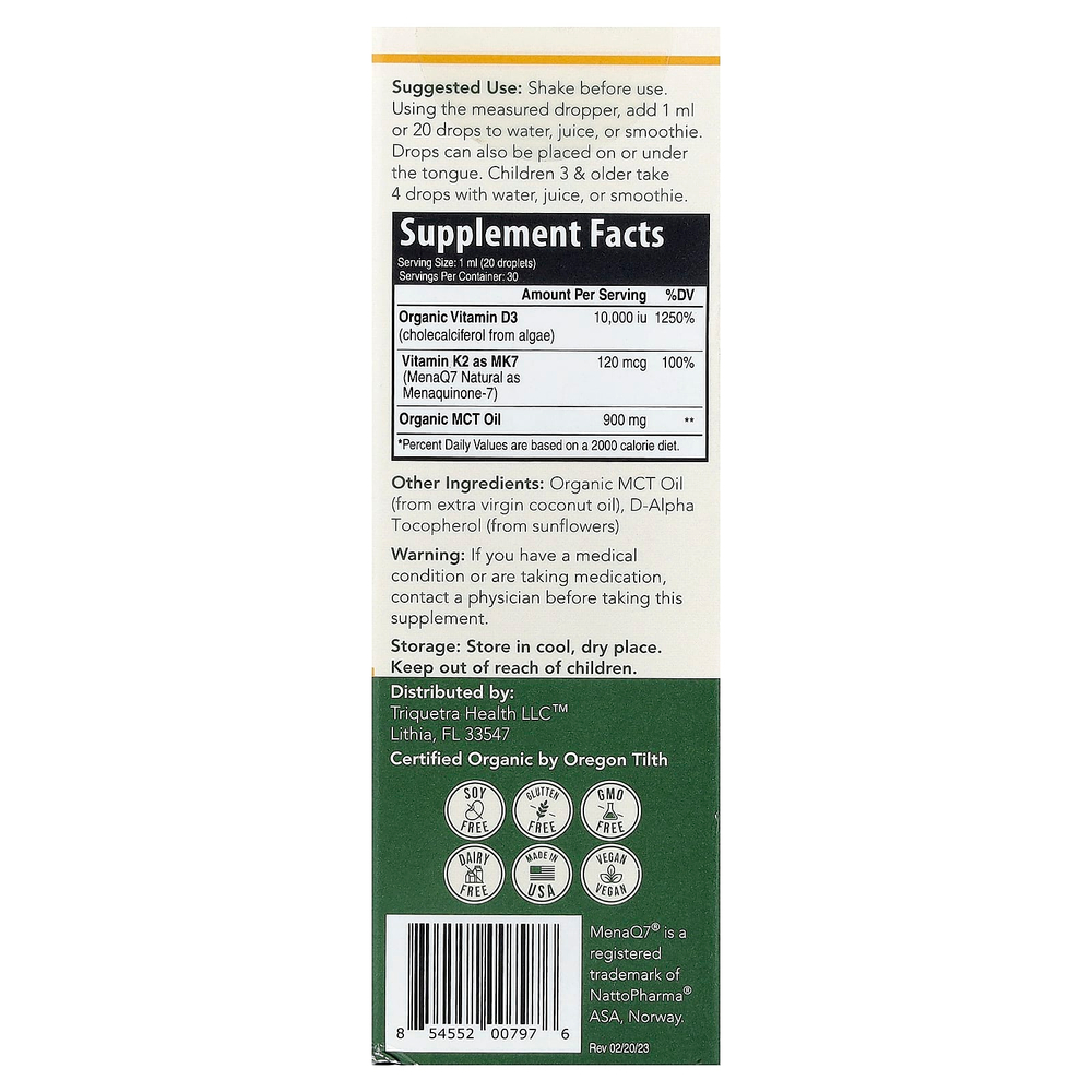 Triquetra Health, Plant-D3®, цельнопищевые витамины D3 и K2, 30 мл (1 жидк. унция)