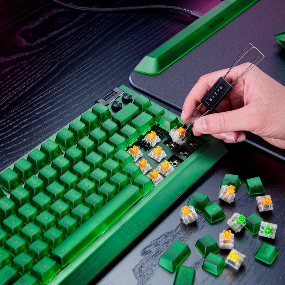 Клавиатура Razer BlackWidow V4 75% Phantom Green Edition (Orange Switch), USB - US Layout (механическая)