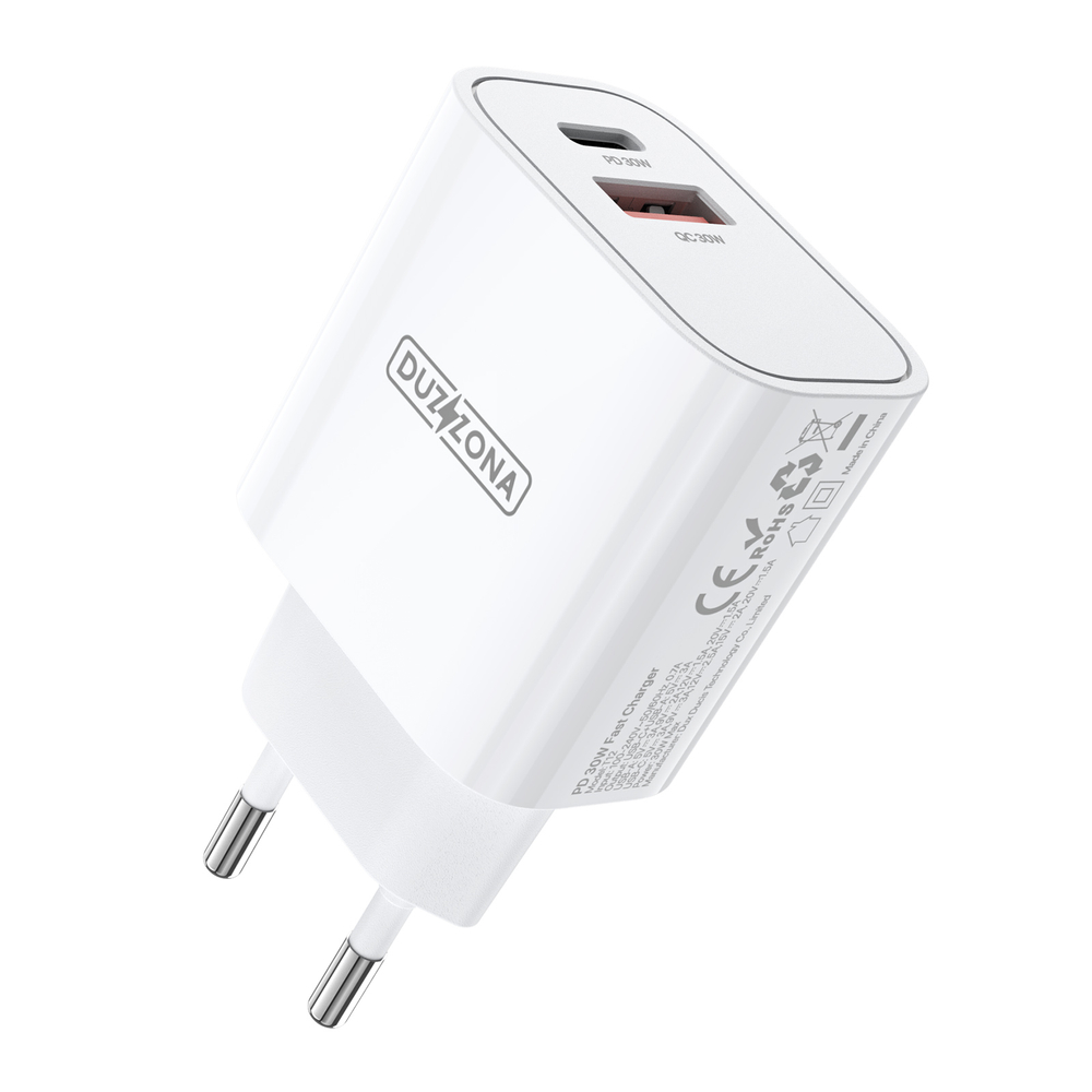 Быстрое зарядное устройство 30W с портами GaN, серия Travel Charger 1A1C от Duzzona