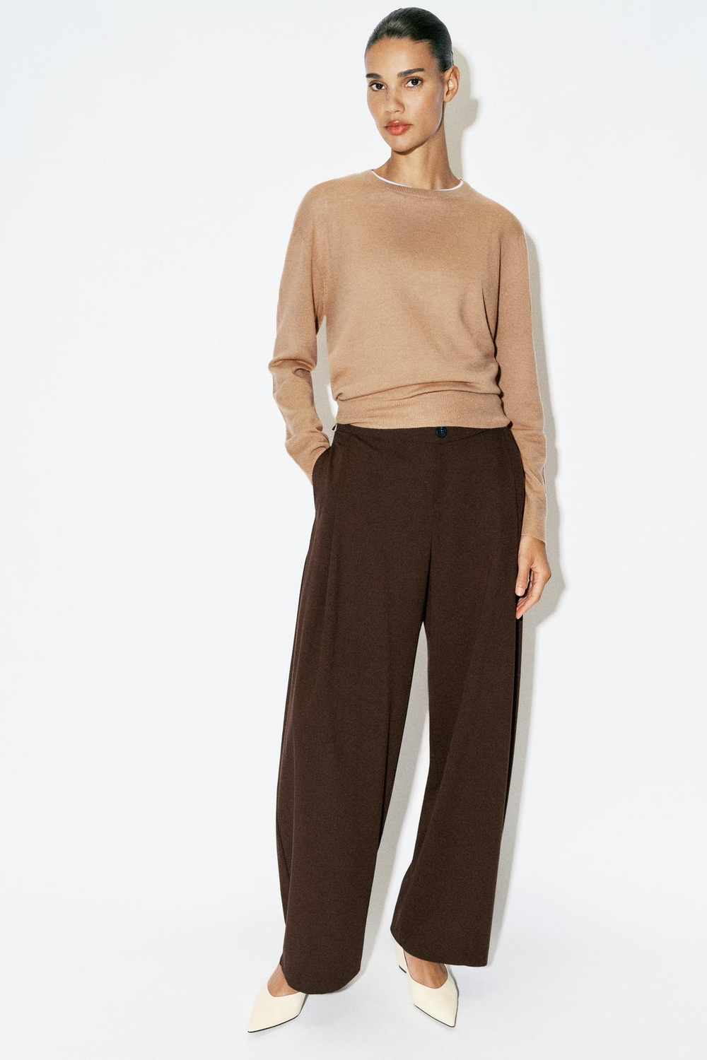 ZARA БРЮКИ BARREL СО СКЛАДКАМИ, КОРИЧНЕВЫЙ
