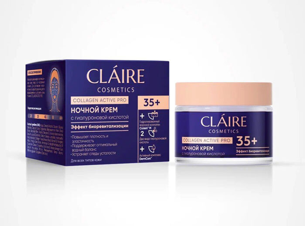 Крем ночной Claire Collagen Active Pro 35+ Эффект Биоревитализации 50 мл