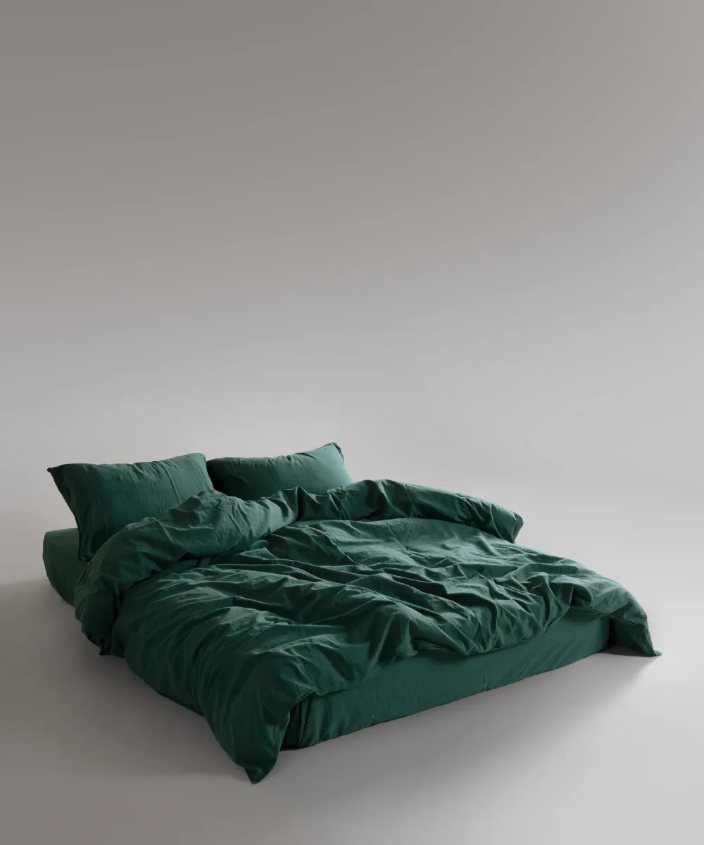 Lımasso КПБ 4 пр. Stonewashed Standart Dark Green пододеяльник 200*220, простынь 240*260, наволочки 50*70 2шт — фото 6
