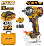 Аккумуляторный бесщеточный ударный гайковерт INGCO CIWLI2050 INDUSTRIAL 20 В 1/2" 500 Нм
