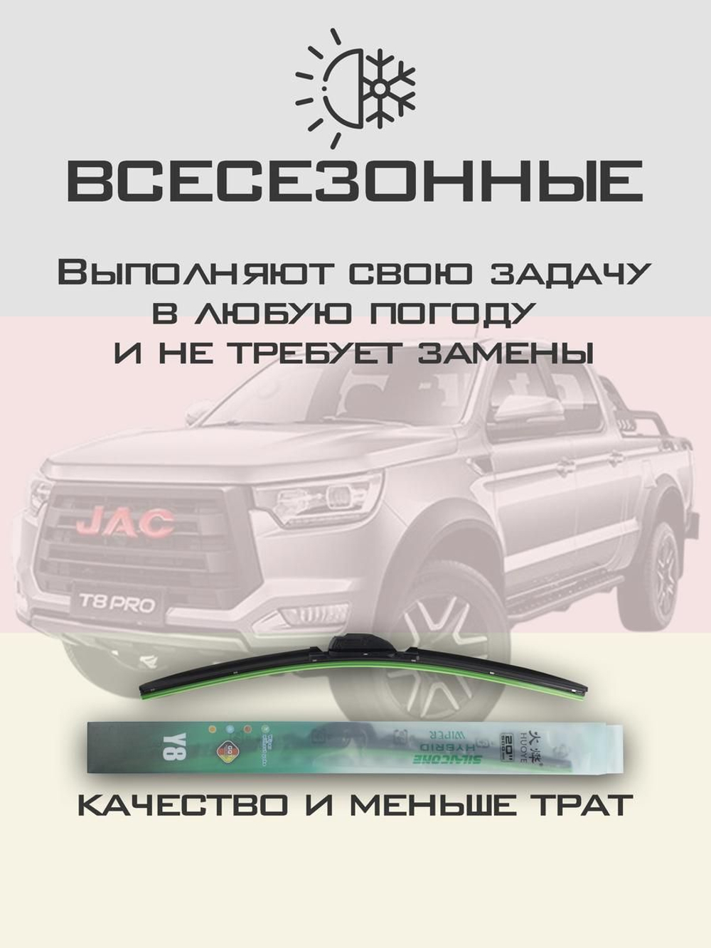 Щетки стеклоочистителя HUOYE Y8 525/475 мм на JAC T8Pro | Push button