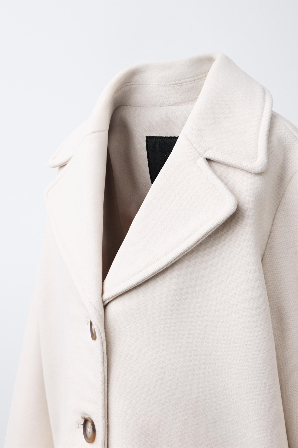 ZARA ПАЛЬТО ИЗ ШЕРСТЯНОЙ ТКАНИ С ВОРОТНИКОМ С ЛАЦКАНАМИ, ЭКРЮ