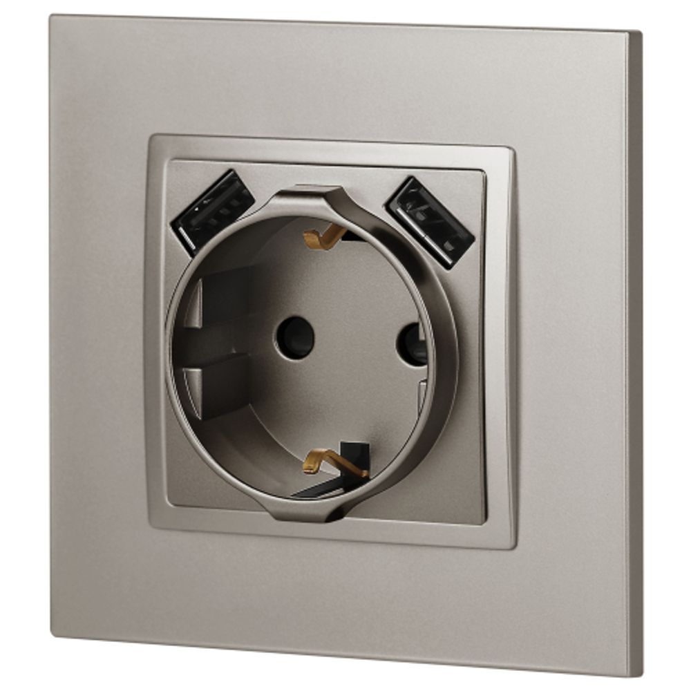 Розетка ЭРА Elegance 14-4109-16 2P+E 16A-250В штор. с 2xUSB 5В-3А титан | Розетки и выключатели