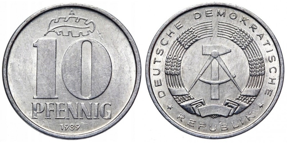 Германия - ГДР 10 пфеннигов, 1963 - 1990 Герб XF