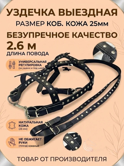 Уздечка выездная из натуральной кожи 25мм украшенная