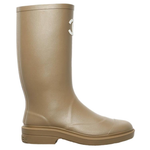 CHANEL Rubber Rain Boots Dark Beige Women"s