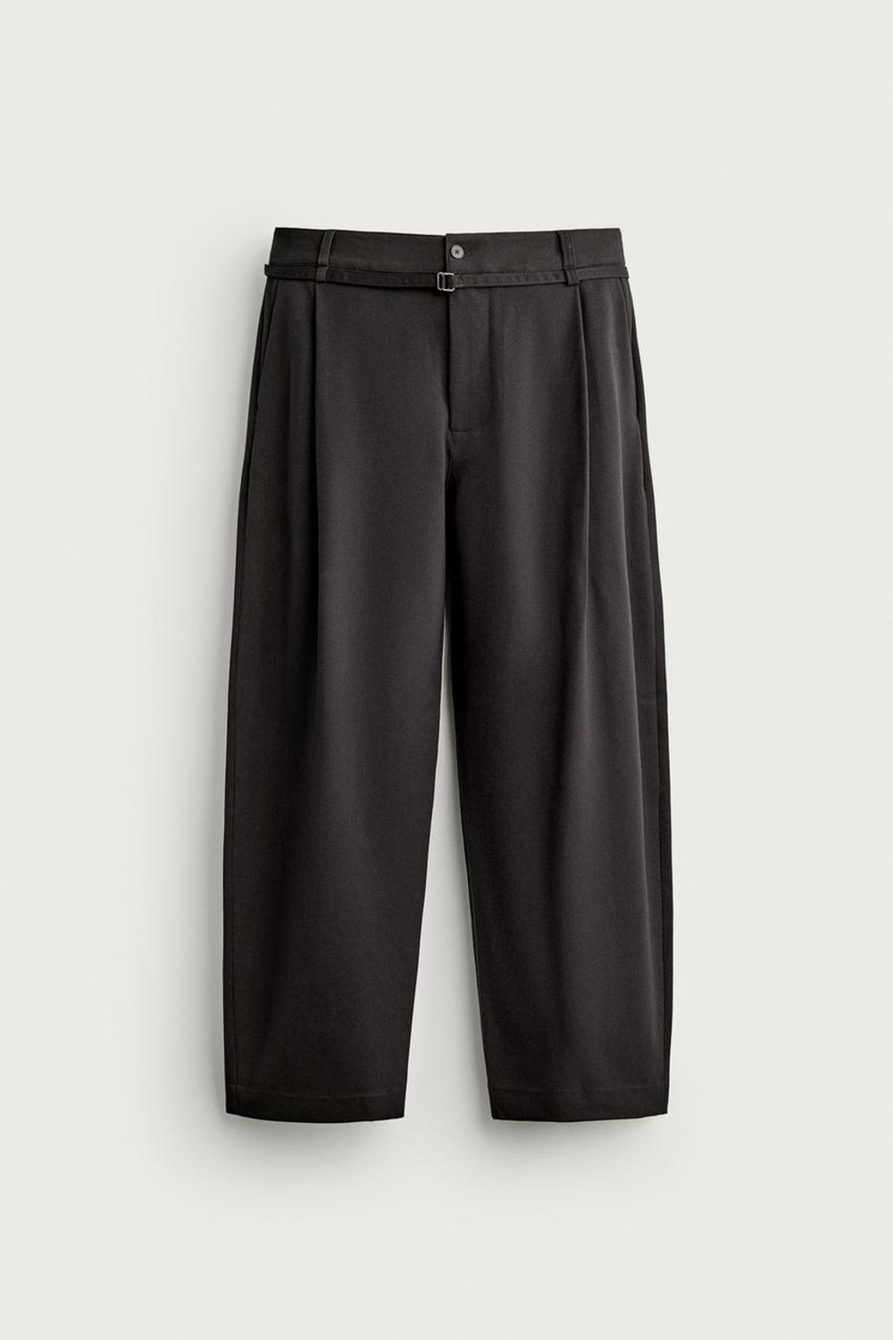 ZARA БРЮКИ BALLOON FIT С РЕМНЕМ И ЗАЩИПАМИ, КОРИЧНЕВЫЙ