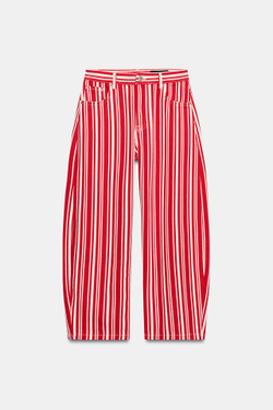ZARA ДЖИНСЫ-КАПРИ BALLOON В ПОЛОСКУ — ZW COLLECTION, БЕЛЫЙ/КРАСНЫЙ