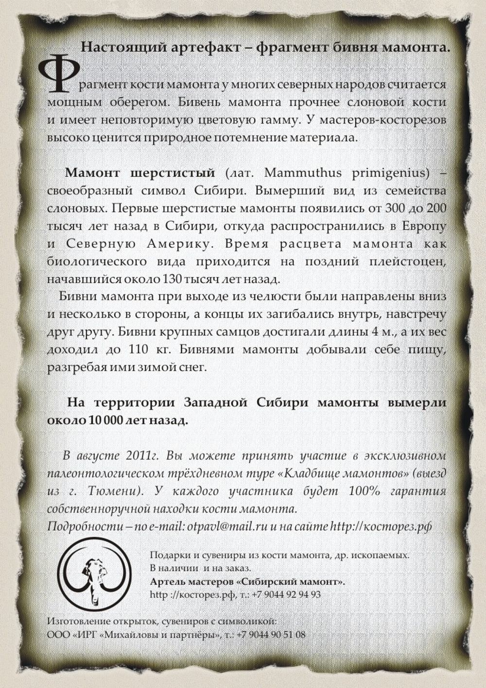 Фрагмент бивня мамонта. Амулеты Сибири.