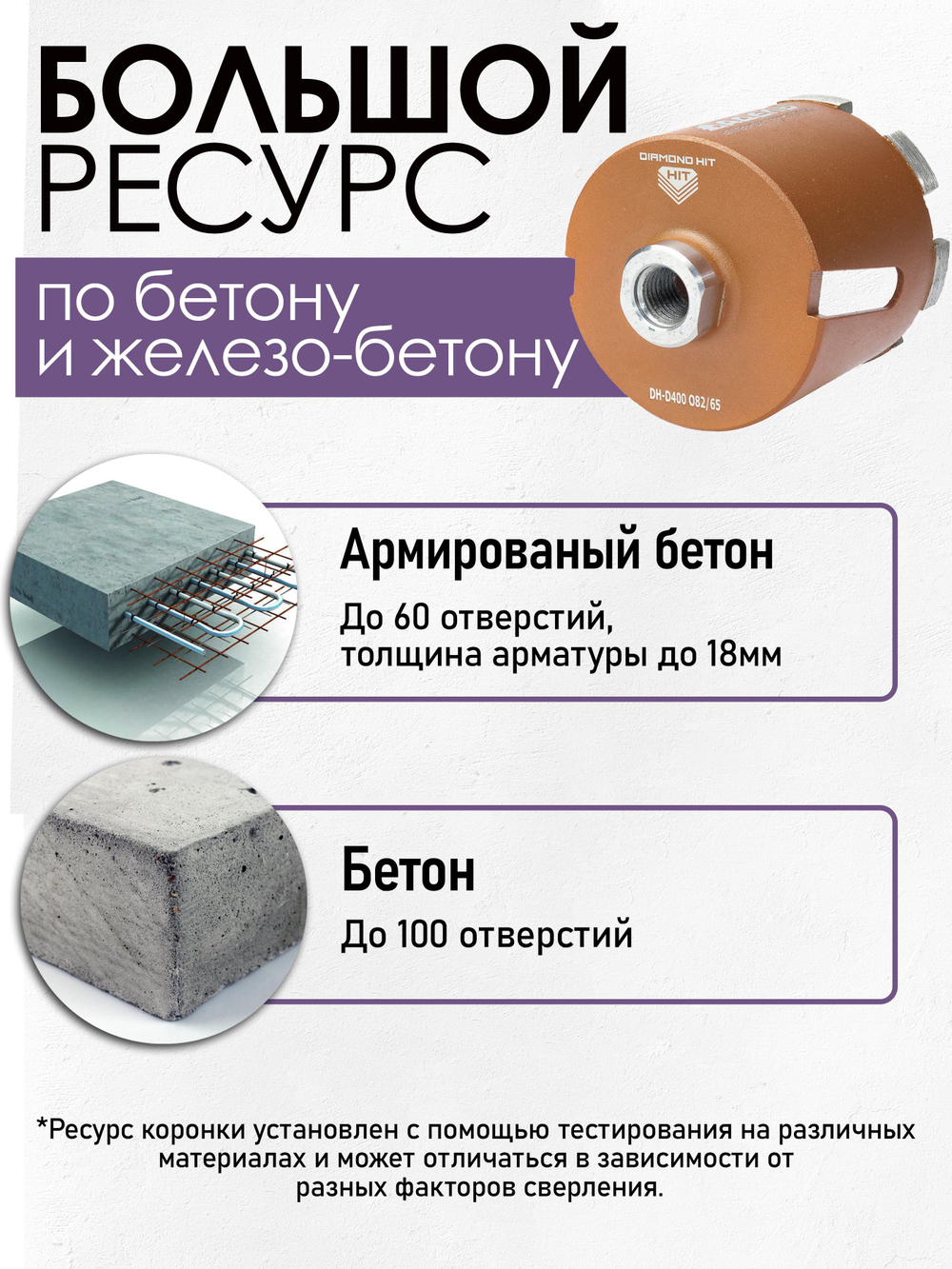 Коронка алмазная 82 мм по бетону для подрозетников DIAMOND HIT микроудар