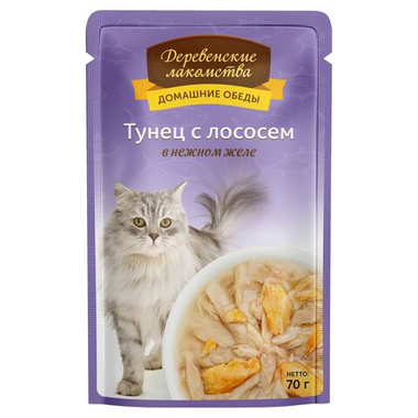 Деревенские лакомства Тунец/Лосось желе пауч для кошек 70 г