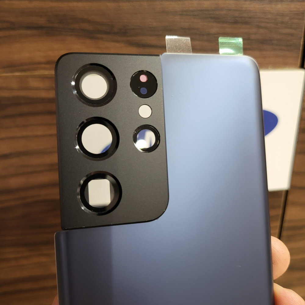 Крышка для Samsung S21 Ultra - задняя стеклянная панель "хорошее качество" (синий цвета)