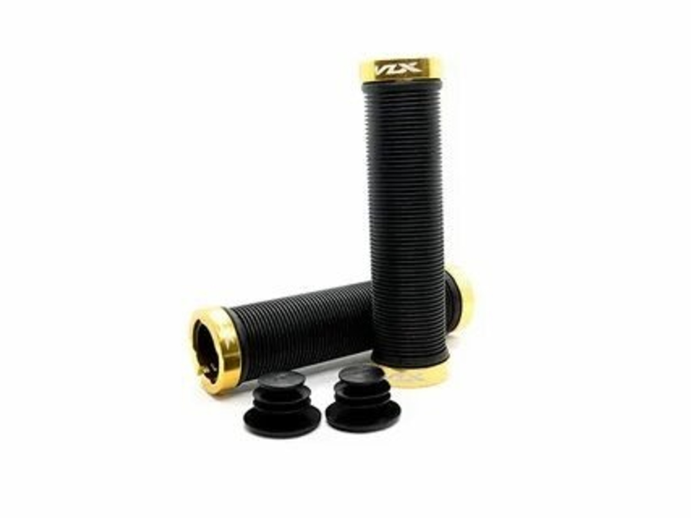 Грипсы 130мм, с двумя золотыми lock-on, с заглушками, рисунок Longneck. VLX лого, без уп.VLX-G02